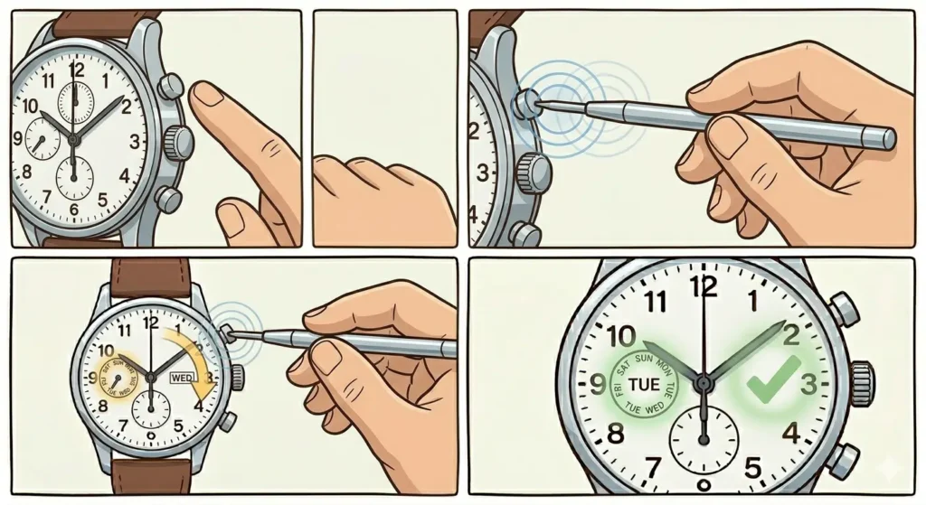 How to Set a Perpetual Calendar Watch-Set the Day of the Week