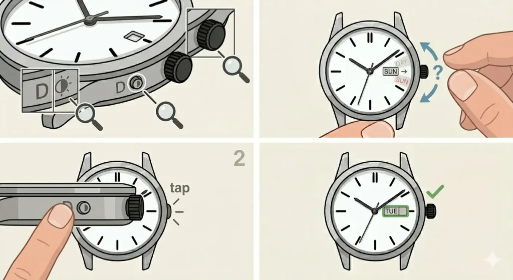 How to Set an Annual Calendar Watch-Setting the Day of the Week