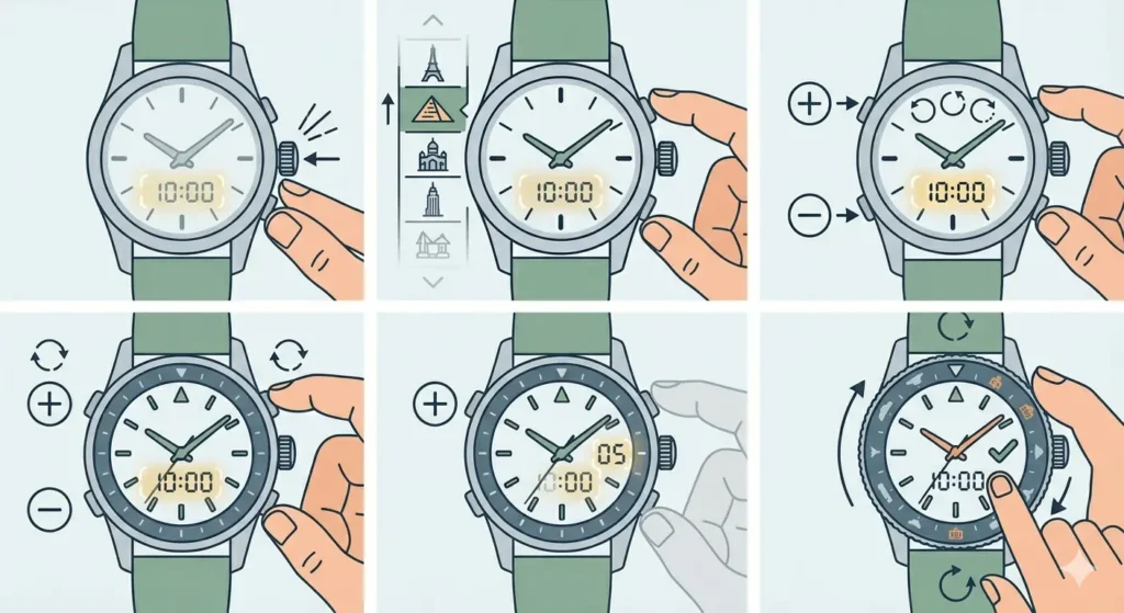 How to Set and Use a World Timer Watch-Method 2_ Pusher-Based Setting (Digital_Hybrid Models)
