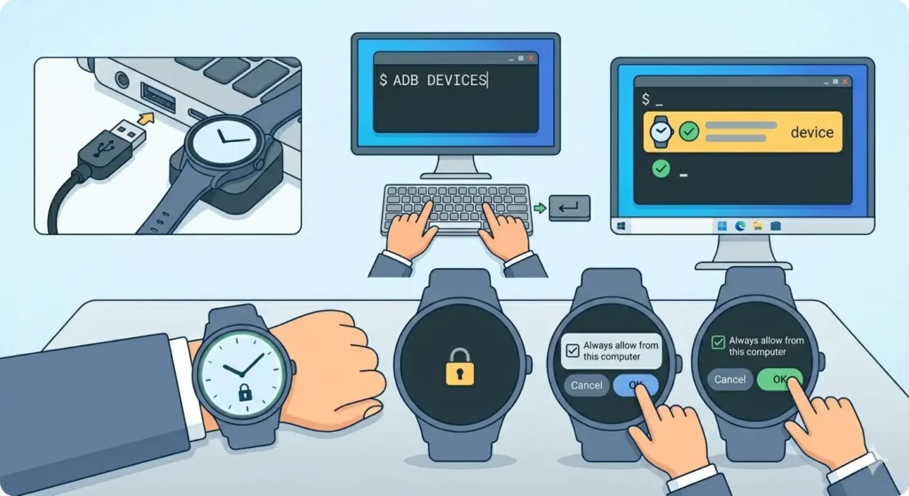 How to Sideload Apps on a Wear OS Watch-Method 1_ USB Connection