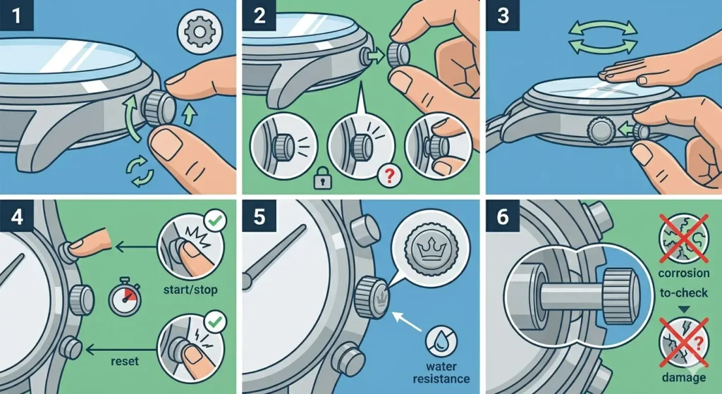 How to Inspect a Watch Before Buying (New or Used)-Checking the Crown and Pushers