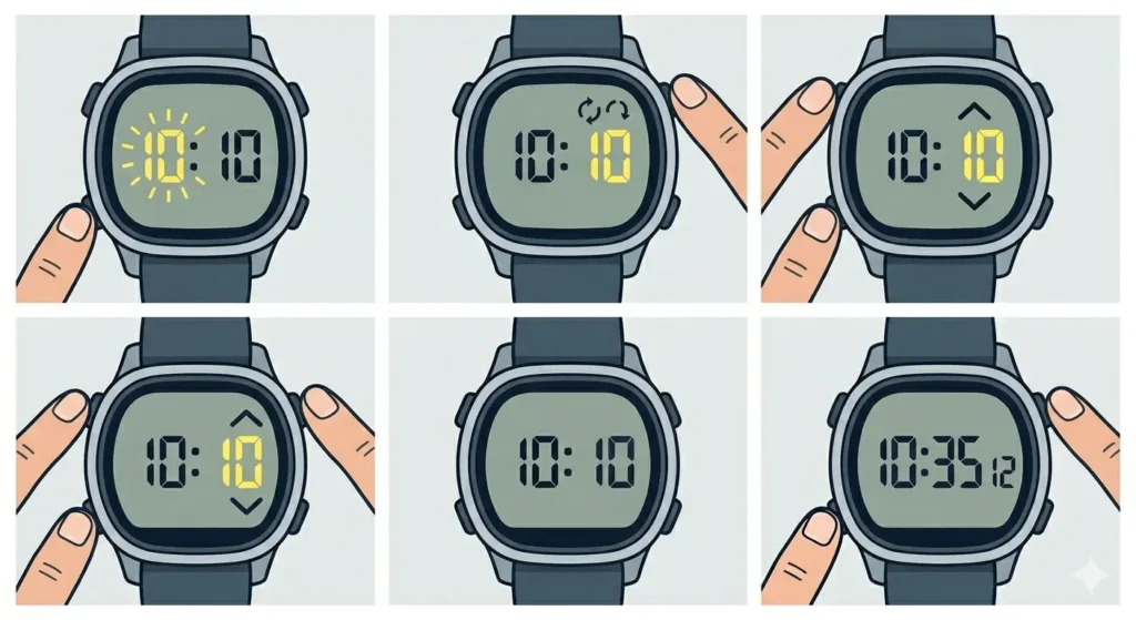 How to Set the Time on a Timex Indiglo Watch- Method 2_ Three-Button Digital Models