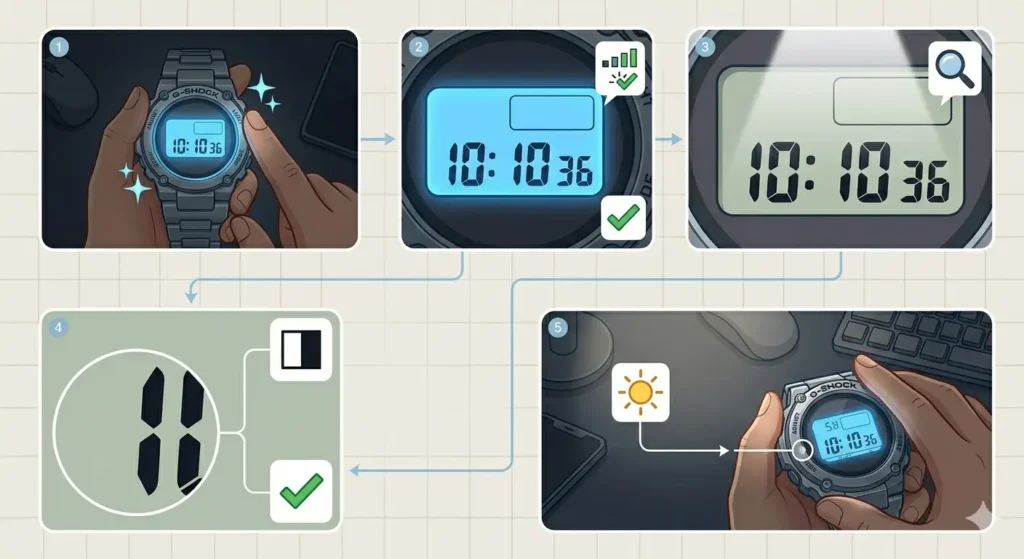 How to Spot a Fake G-Shock-Method 4_ Analyze Display and Backlight Quality