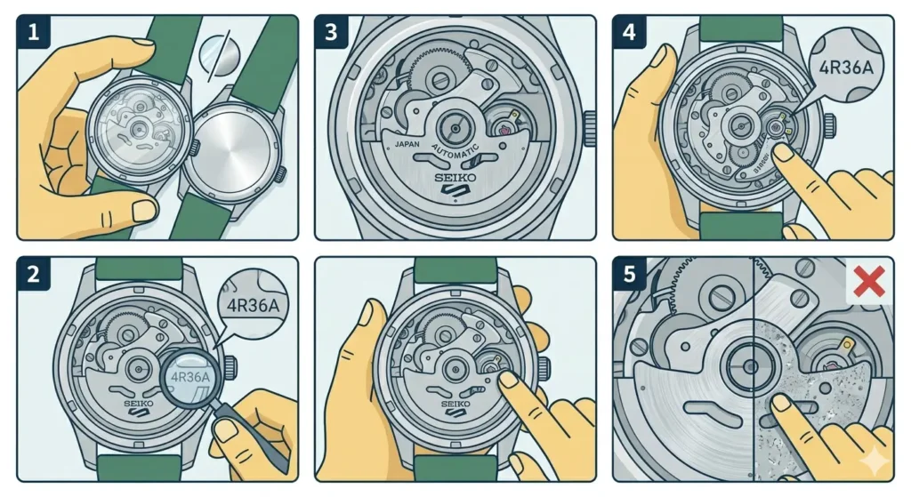 How to Tell if a Seiko 5 is Authentic-Method 2_ Inspect the Movement Through the Case Back