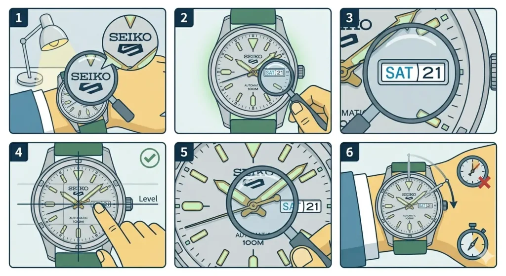 How to Tell if a Seiko 5 is Authentic-Method 3_ Analyze the Dial and Hands