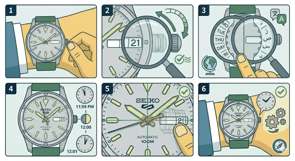 How to Tell if a Seiko 5 is Authentic-Method 5_ Verify the Day-Date Function