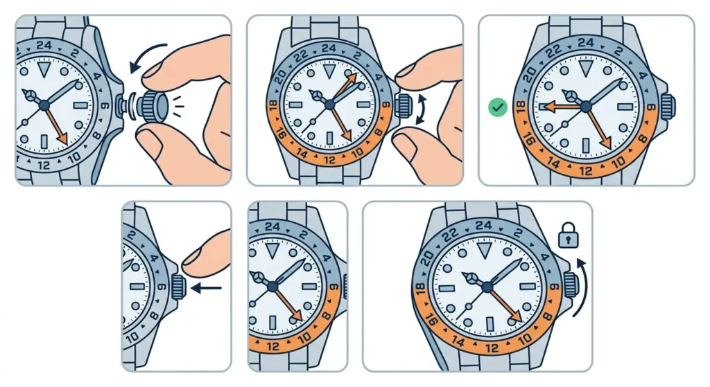 Setting the GMT Hand Step by Step